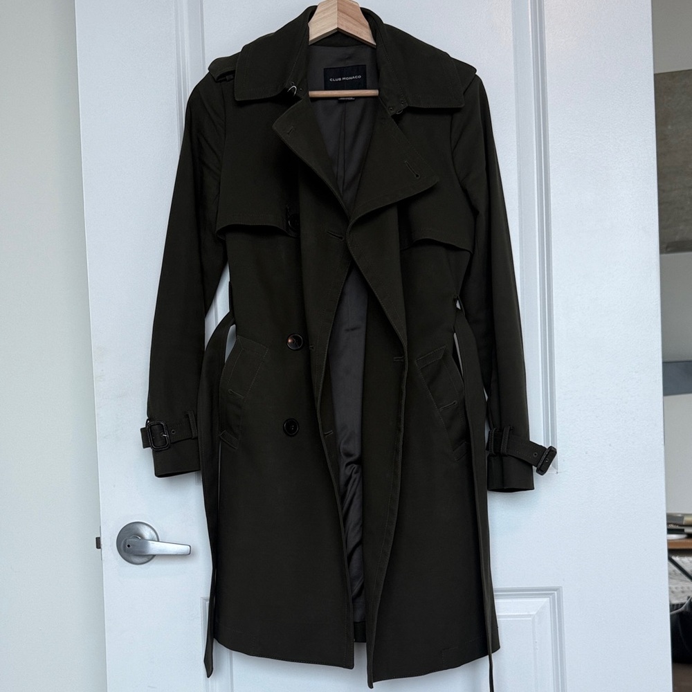 Women’s Club Monaco fitted trench coat in dark green sz small
